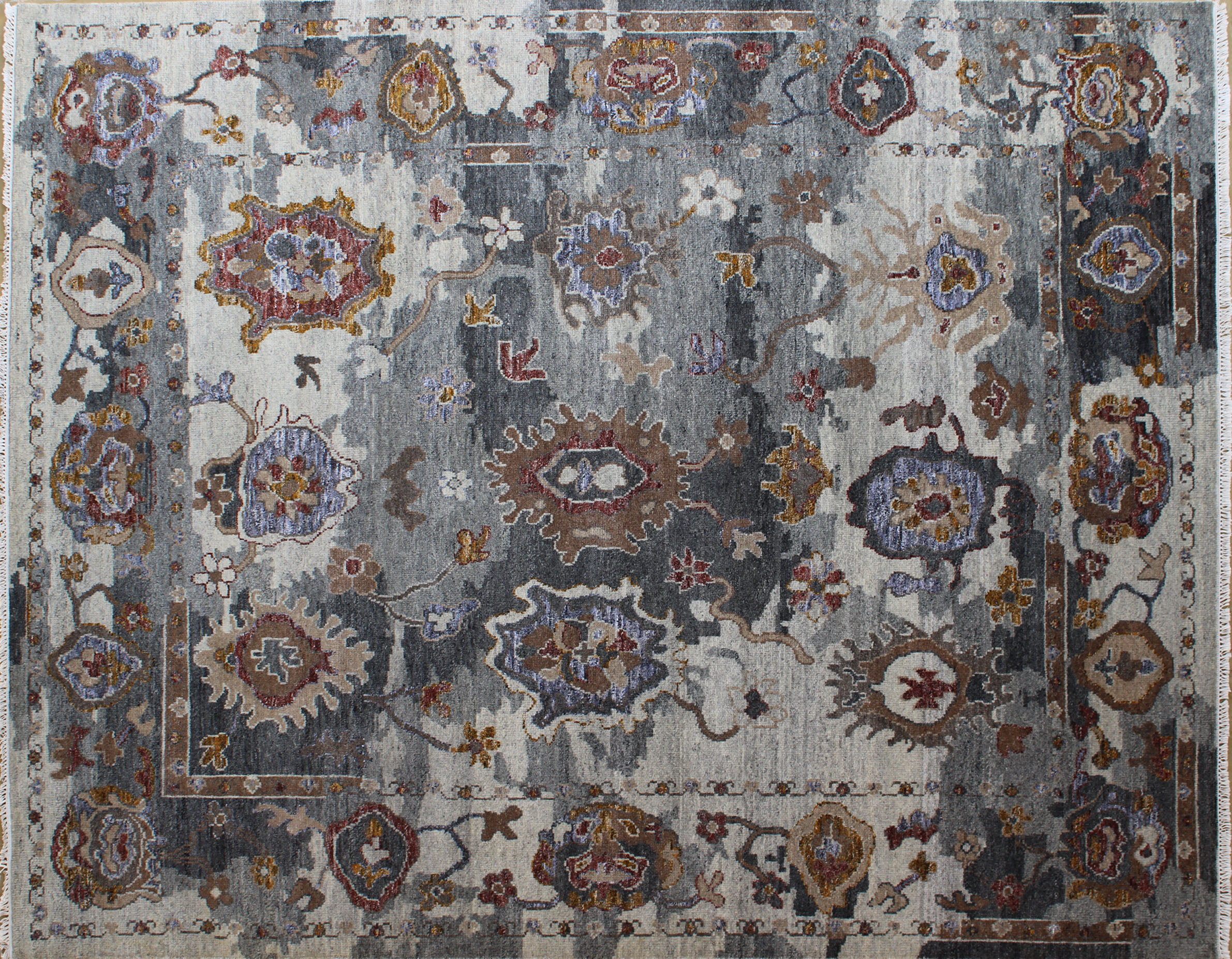 Oushak Luxurious Gray and Bamboo Silk Rug 8ft x 10ft - Handknotted Carpet Manufacturer Mirzapur